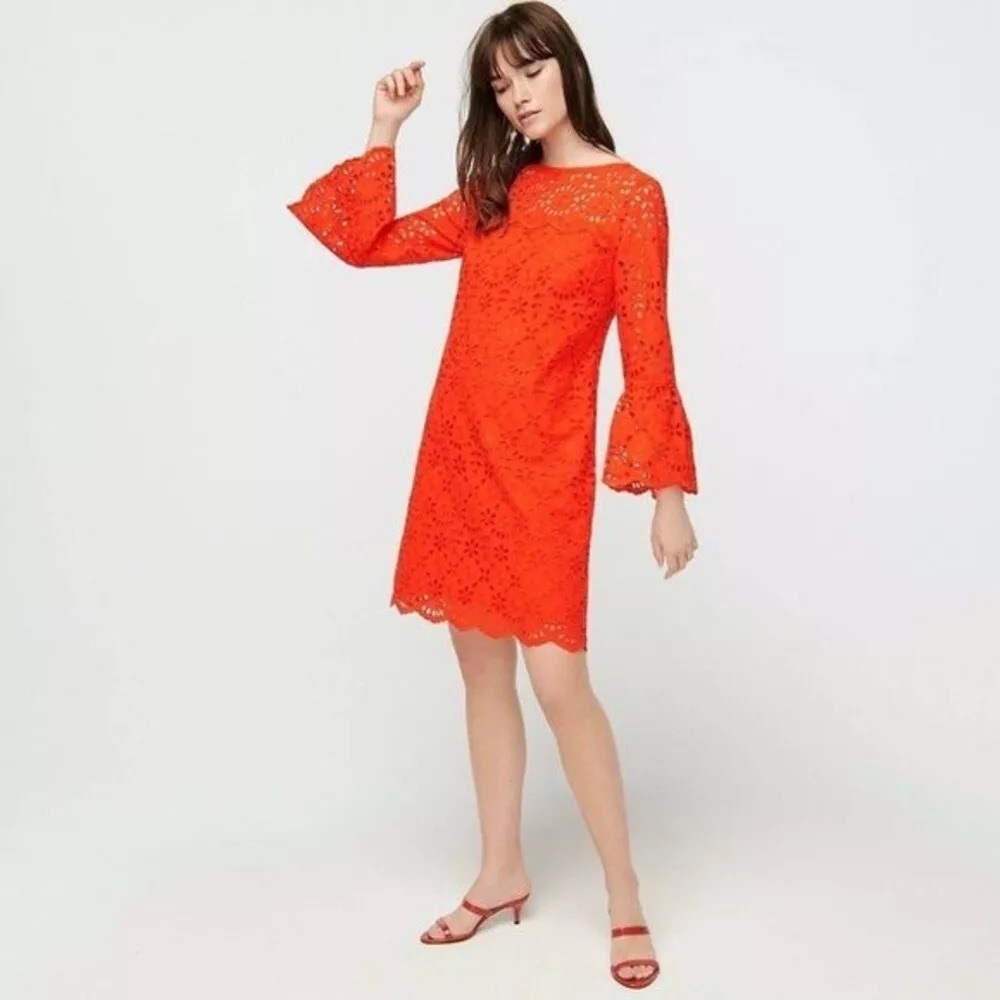J. Crew bell sleeve dress in poppy orange red NWT